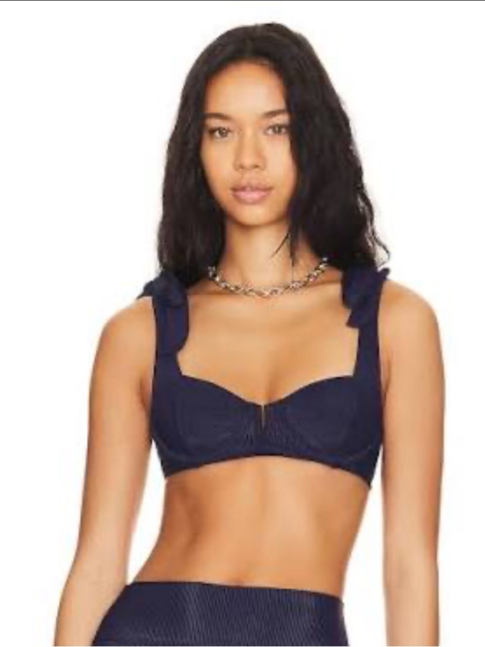 New Beach Riot Blair Ribbed Navy Underwire Bikini Top with Tie Straps